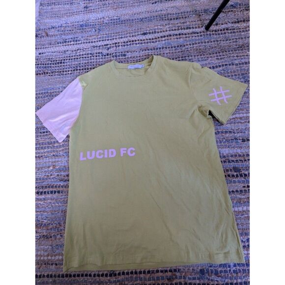 Urban Outfitters Lucid FC Patch Tee Green Powder Pink Men's XL Crew Neck - Picture 2 of 7